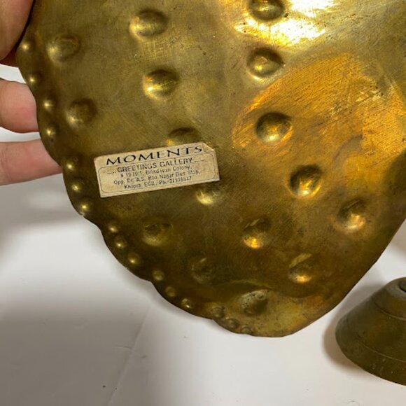 Vintage Indian Hand-Etched Red Green Enamel Brass Peacock Figurine 8" - Picture 8 of 12